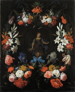 Girlanda Kwiatów, ok. 1675 autorstwa Abraham Mignon