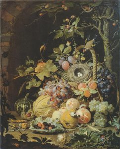 niemiecki: Ein Vogelnest im Fruchtkorb Ptasie gniazdo w koszu z owocami autorstwa Abraham Mignon