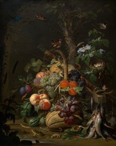 Martwa natura z owocami, rybami i gniazdem 1675.