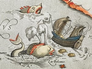 (Szczegół). Morskie potwory atakujące statek. autorstwa Abraham Ortelius