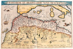 Barbaria i Biledulgerid Mapa geograficzna północnej Afryki z „Theatrum Orbis Terrarum” Abrahama Orteliusa (Oertel, Ortell lub Ortel autorstwa Abraham Ortelius