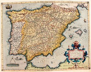 Opis Hiszpanii. Mapa geograficzna z "Theatrum Orbis Terrarum" Abrahama Orteliusa (1527-1598) autorstwa Abraham Ortelius