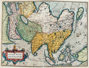 Opis kontynentu azjatyckiego, mapa geograficzna z „Teatru Świata” autorstwa Abraham Ortelius