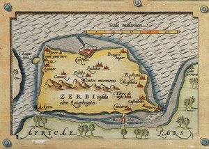 Szczegół Zerbi z mapy wysp Morza Śródziemnego autorstwa Abraham Ortelius
