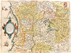 Ducatus Mediolanensis, Granice i Regiony Świata Mapa geografii księcia Mediolanu z „Theatrum Orbis Terrarum” Abrahama Orteliusa (Oertel, Ortell lub Ortel autorstwa Abraham Ortelius