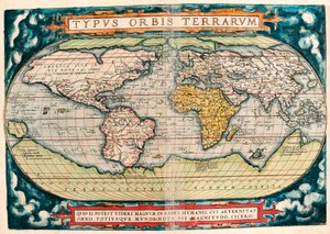Mapa Ziemi (Mapa Świata) Mapa geograficzna z „Theatrum Orbis Terrarum” autorstwa Abrahama Orteliusa (1527-1598) autorstwa Abraham Ortelius