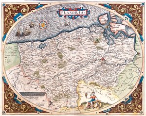 Francja (region: Nord-Pas de Calais), Belgia (region: flamandzki, północna Walonia), Holandia (prowincja: Zeeland) autorstwa Abraham Ortelius