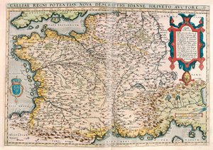 potężne królestwo Galii. nowy opis. Mapa geograficzna terytorium Galii (Francja) z „Theatrum Orbis Terrarum” Abrahama Orteliusa (Oertel, Ortell lub Ortel autorstwa Abraham Ortelius