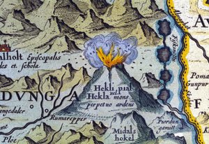 Wulkan Hekla na Islandii. Atlas Abrahama Orteliusa, Amsterdam 1588 autorstwa Abraham Ortelius