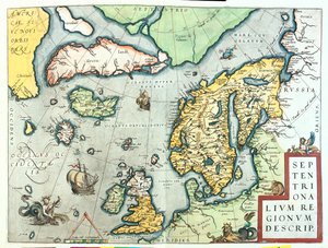 Irlandia, Wielka Brytania, Islandia, Norwegia, Szwecja, Finlandia, Grenlandia autorstwa Abraham Ortelius