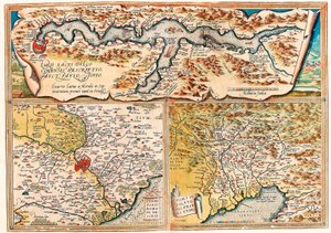 Jezioro Larii było powszechnie nazywane Forum Rzymskim Tercjusza. Mapa geograficzna północnych Włoch z „Theatrum Orbis Terrarum” Abrahama Orteliusa (Oertel, Ortell lub Ortel autorstwa Abraham Ortelius