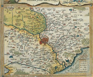 Mapa regionu Lacjum z Teatru Świata Abrahama Orteliusa autorstwa Abraham Ortelius