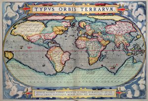Mapa świata z „Theatrum Orbis Terrarum”, Antwerpia autorstwa Abraham Ortelius