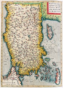 Natolia, Quae Olim Asia Minor Nova Opis Mapa geograficzna obszaru Azji Mniejszej (Stambuł i Turcja z wyspami Rodos i Cypr) z „Theatrum Orbis Terrarum” Abrahama Orteliusa (Oertel, Ortell lub Ortel autorstwa Abraham Ortelius