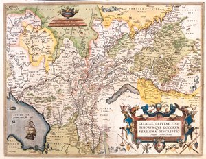 Holandia (prowincje: Holandia Północna, Flevoland, Overijssel, Gelderland, Limburg), Niemcy (kraje związkowe: Dolna Saksonia, Nadrenia Północna-Westfalia) autorstwa Abraham Ortelius