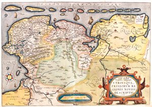 Holandia (prowincje: Overijssel, Flevoland, Drenthe, Friesland, Groningen), Niemcy (kraje związkowe: Dolna Saksonia, Nadrenia Północna-Westfalia) autorstwa Abraham Ortelius