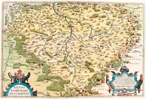 Opis Królestwa Czech Mapa geograficzna terytorium Bohemy z „Theatrum Orbis Terrarum” autorstwa Abrahama Orteliusa (Oertel, Ortell lub Ortel autorstwa Abraham Ortelius