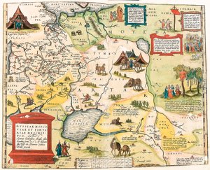 Rosja, Moskwa i Tatar. Antonio Jenkensono Anglo, wydanej w Londynie w 1562 r. Mapa geograficzna terytorium Rosji z „Theatrum Orbis Terrarum” Abrahama Orteliusa (Oertel, Ortell lub Ortel autorstwa Abraham Ortelius
