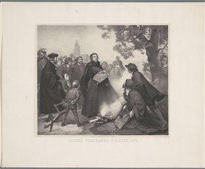 Luter pali byka Luter pali bullę papieża (tytuł na obiekcie) autorstwa Abraham Pieter Felix