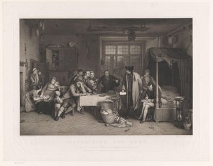 Trzeźwe wnętrze z mężczyznami, którzy przejmują majątek rodziny Zajęcie za czynsz (tytuł na obiekcie) autorstwa Abraham Raimbach
