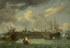Wyspa Onrust w pobliżu Batawii (Dżakarta) autorstwa Abraham Storck (manner of)