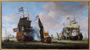 Marine: scena bitwy morskiej Obraz Abrahama Storcka (1635-1710) Angers XVII w., Muzeum Sztuk Pięknych