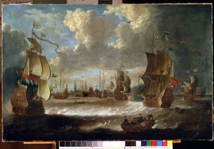 Statki w lagunie (Statki w lagunie). Obraz Abrahama Storcka (1635-1710). olej na płótnie autorstwa Abraham Storck