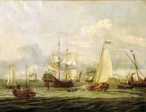 Piotr Wielki (1672-1725), car Rosji, podczas inspekcji łodzi w Amsterdamie (Holandia). Olej na płótnie autorstwa Abrahama Storcka (1635-1710). autorstwa Abraham Storck