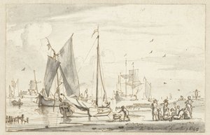 Brzeg rzeki z kilkoma statkami autorstwa Abraham Storck