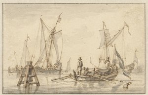 Morze Spokojne z kilkoma łodziami autorstwa Abraham Storck