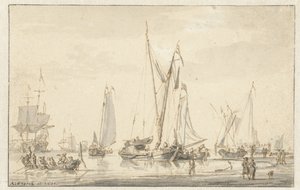 Widok na plażę z zacumowanymi statkami? autorstwa Abraham Storck