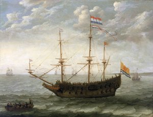 Statek z Zeeland (Holandia). Olej na drewnie