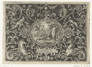 Kartusz: Perseusz uwalnia Andromedę ANDROMEDA (tytuł na obiekcie) autorstwa Abraham de Bruyn