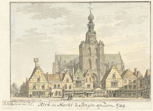 Kościół i Rynek w Bergen op Zoom autorstwa Abraham de Haen (II)