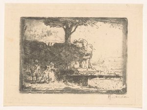 Krajobraz z trzema postaciami autorstwa Abraham de Miranda (signed by artist)