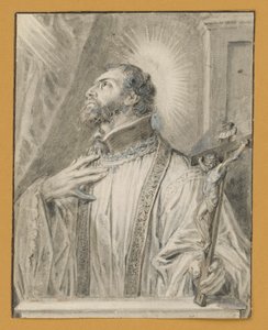 Popiersie świętego z krucyfiksem w lewej ręce autorstwa Abraham van Diepenbeeck