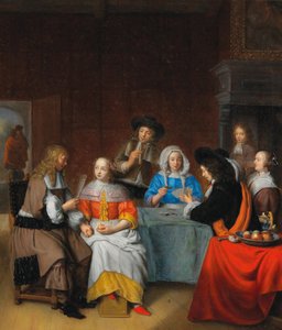 Wnętrze z eleganckim towarzystwem w karty do gry, lata 60. XVII wieku. autorstwa Abraham van Dijck
