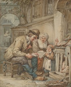 Rodzice uczą swoją córkę piosenki, początek XIX wieku. autorstwa Abraham van Strij
