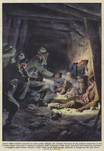 Jacyś żołnierze pogranicza, przejście otwarte w lawinie, która utrudniała dostęp do tunelu?