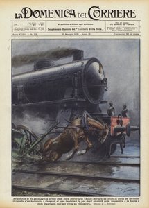 Na przejeździe kolejowym na linii kolejowej Casale-Mortara, jadący pociąg? autorstwa Achille Beltrame