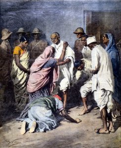 Aresztowanie Mahatmy Gandhiego (1869 - 1948). Chory. de Achille Beltrame. Niedziela Kuriera. 1932 autorstwa Achille Beltrame