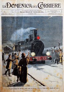 Nadejście nowego stulecia, ludzie witający nowe stulecie z radością, ilustracja Achille Beltrame (1871-1945), z La Domenica del Corriere, 6 stycznia