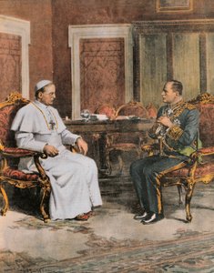 Benito Mussolini na spotkaniu z papieżem Piusem XI 11 lutego autorstwa Achille Beltrame