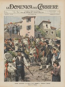 Charakterystyczne stroje, procesja byków Romagna w Pontecorvo (Caserta) autorstwa Achille Beltrame