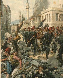 Ilustracja na okładce przedstawiająca Bułgarów najeżdżających Saloniki, straszących ich ludność autorstwa Achille Beltrame