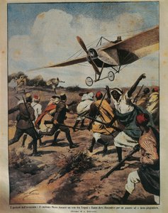 Ilustracja na okładce kapitana Moizo próbującego lądować awaryjnie podczas kampanii afrykańskiej, autorstwa Achille Beltrame (1871-1945), z La Domenica del Corriere, 22 września 1912 autorstwa Achille Beltrame