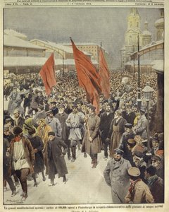 Ilustracja na okładce przedstawiająca sto tysięcy robotników maszerujących z okazji Krwawej Niedzieli 1905 r.; Sankt Petersburg, Rosja autorstwa Achille Beltrame