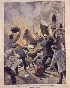 Ilustracja na okładce przedstawiająca winiarzy podpalających ratusz w Beziers podczas powstań we Francji autorstwa Achille Beltrame