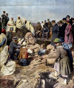 Odkrycie popiersia Jowisza w Sabratha w Libii w 1925 roku. ilustracja Achille Beltrame autorstwa Achille Beltrame