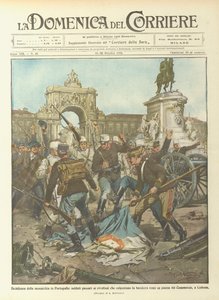 Dekadencja monarchii w Portugalii, żołnierze przeszli do buntowników, którzy depczą flagę? autorstwa Achille Beltrame